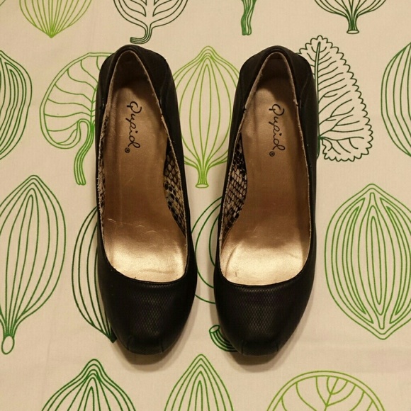 Qupid Black 5-inch Platform Heels 6.5 Faux Leather - Picture 3 of 7
